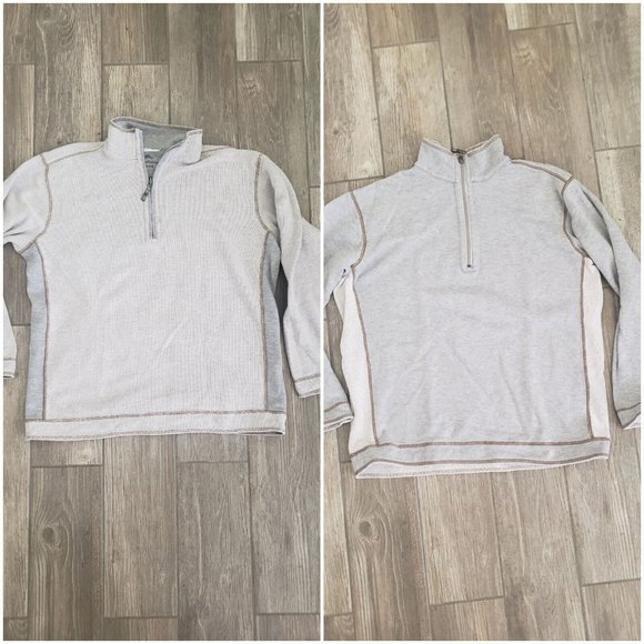 Tommy Bahama Other - Tommy Bahama Jean 1/4 Zip Sweater Men Large Reversible Neutral Tone Long Sleeve